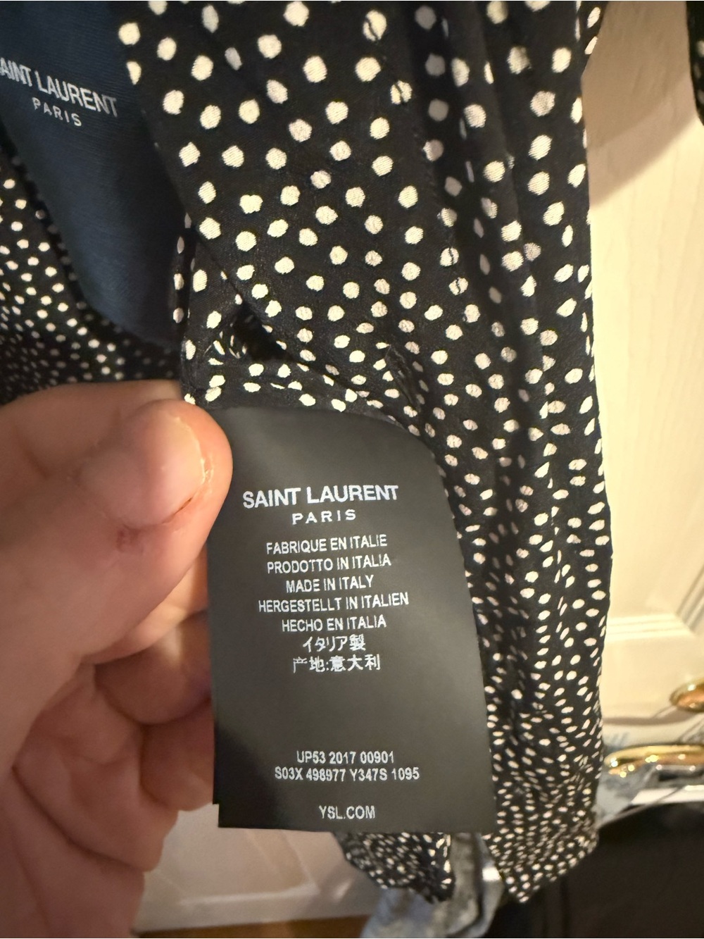 Men’s Saint Laurent Black and White Polka Dot Short-Sleeve Shirt - Picture 3 of 4